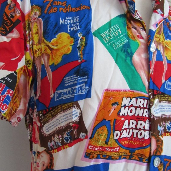 RARE Bespoke Shirt with Marilyn Monroe Brigitte Bardot French Movie Titles Sz M - Picture 7 of 15